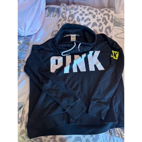 PINK Cowl/Funnel Neck Half Zip Pullover leopard print grey black neon - Picture 1 of 7